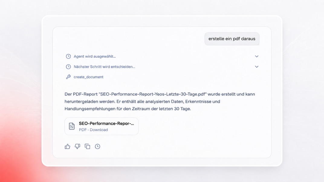 Chat-Anfrage «erstelle ein pdf daraus» mit erzeugtem PDF zum Download